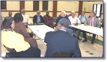 Community And CME Church Leaders met Tuesday at Claiborne Electric in Homer in an effort to revive Project Renaissance. Homer industrial Board President Bob Robinson and Homer Councilman J. C. Moore review the Renaissance plan.